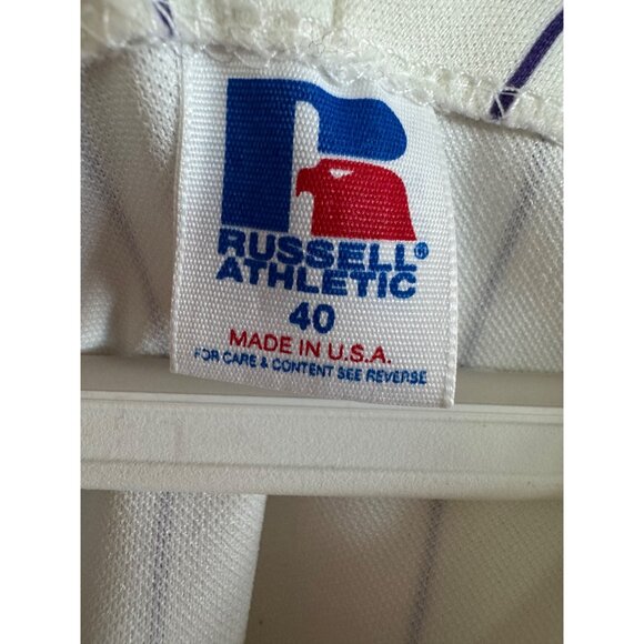Russell Athletic MLB Mens Size 40 Polyester Purple Pinstripe Button Baseball Jer - Picture 4 of 6